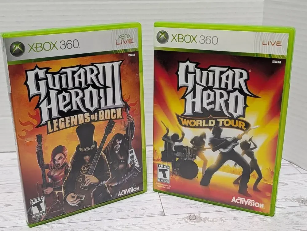 LOT (2) Games Guitar Hero III: Legends of Rock + World Tour - Microsoft Xbox 360